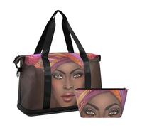 Mnsruu Large Weekender Overnight Bag,Travel Duffle Bag with Shoe Compartment & Wet Pocket, African American Woman Pretty Gym Duffel Bag with Toiletry Bag