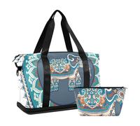 Mnsruu Large Weekender Overnight Bag,Travel Duffle Bag with Shoe Compartment & Wet Pocket, African Tribal Boho Elephant Gym Duffel Bag with Toiletry Bag