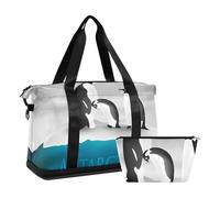 Mnsruu Large Weekender Overnight Bag,Travel Duffle Bag with Shoe Compartment & Wet Pocket, Antarctica with Penguins and Snow Gym Duffel Bag with Toiletry Bag