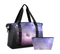 Mnsruu Large Weekender Overnight Bag,Travel Duffle Bag with Shoe Compartment & Wet Pocket, Black Hole Nebula Galaxy Gym Duffel Bag with Toiletry Bag