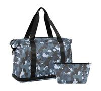 Mnsruu Large Weekender Overnight Bag,Travel Duffle Bag with Shoe Compartment & Wet Pocket, Blue Camo Military Gym Duffel Bag with Toiletry Bag