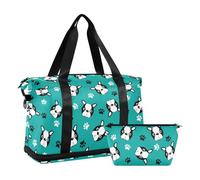 Mnsruu Large Weekender Overnight Bag,Travel Duffle Bag with Shoe Compartment & Wet Pocket, Boston Terrier Puppy Gym Duffel Bag with Toiletry Bag