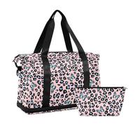 Mnsruu Large Weekender Overnight Bag,Travel Duffle Bag with Shoe Compartment & Wet Pocket, Butterfly Leopard Spot Gym Duffel Bag with Toiletry Bag