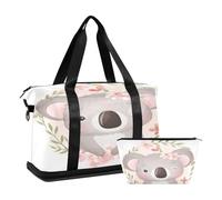 Mnsruu Large Weekender Overnight Bag,Travel Duffle Bag with Shoe Compartment & Wet Pocket, Cute Doodle Koala Bear with Floral Gym Duffel Bag with Toiletry Bag