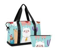 Mnsruu Large Weekender Overnight Bag,Travel Duffle Bag with Shoe Compartment & Wet Pocket, Cute Llamas Cartoon Characters Gym Duffel Bag with Toiletry Bag