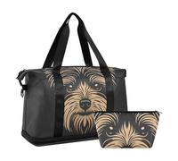 Mnsruu Large Weekender Overnight Bag,Travel Duffle Bag with Shoe Compartment & Wet Pocket, Cute Puppy Yorkshire Terrier Gym Duffel Bag with Toiletry Bag