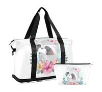 Mnsruu Large Weekender Overnight Bag,Travel Duffle Bag with Shoe Compartment & Wet Pocket, Cute Raccoon Floral Gym Duffel Bag with Toiletry Bag