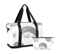 Mnsruu Large Weekender Overnight Bag,Travel Duffle Bag with Shoe Compartment & Wet Pocket, Cute Watercolor Hedgehogs Gym Duffel Bag with Toiletry Bag