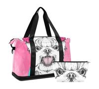 Mnsruu Large Weekender Overnight Bag,Travel Duffle Bag with Shoe Compartment & Wet Pocket, Cute Yorkshire Terrier Gym Duffel Bag with Toiletry Bag