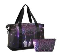Mnsruu Large Weekender Overnight Bag,Travel Duffle Bag with Shoe Compartment & Wet Pocket, Dreamcatcher on Night Sky with Flashes and Stars Gym Duffel Bag with Toiletry Bag