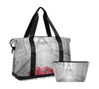 Mnsruu Large Weekender Overnight Bag,Travel Duffle Bag with Shoe Compartment & Wet Pocket, Eiffel Tower View from The Street of Paris Gym Duffel Bag with Toiletry Bag