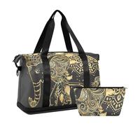 Mnsruu Large Weekender Overnight Bag,Travel Duffle Bag with Shoe Compartment & Wet Pocket, Gold Elephant Boho Mandala Gym Duffel Bag with Toiletry Bag