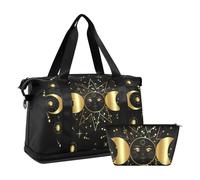 Mnsruu Large Weekender Overnight Bag,Travel Duffle Bag with Shoe Compartment & Wet Pocket, Golden Pagan Wiccan Goddess Gym Duffel Bag with Toiletry Bag