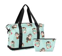 Mnsruu Large Weekender Overnight Bag,Travel Duffle Bag with Shoe Compartment & Wet Pocket, Hand Drawn Penguin Gym Duffel Bag with Toiletry Bag