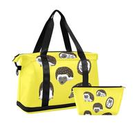Mnsruu Large Weekender Overnight Bag,Travel Duffle Bag with Shoe Compartment & Wet Pocket, Hedgehog Six Poses Cute Cartoon Gym Duffel Bag with Toiletry Bag