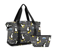 Mnsruu Large Weekender Overnight Bag,Travel Duffle Bag with Shoe Compartment & Wet Pocket, Ice Skating Little Penguins Gym Duffel Bag with Toiletry Bag