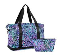 Mnsruu Large Weekender Overnight Bag,Travel Duffle Bag with Shoe Compartment & Wet Pocket, Leopard Spot on Gradient Background Gym Duffel Bag with Toiletry Bag