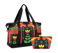 Mnsruu Large Weekender Overnight Bag,Travel Duffle Bag with Shoe Compartment & Wet Pocket, Lovely Red Horse Floral Black Gym Duffel Bag with Toiletry Bag