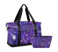 Mnsruu Large Weekender Overnight Bag,Travel Duffle Bag with Shoe Compartment & Wet Pocket, Luna Space and Science Galaxy Print Gym Duffel Bag with Toiletry Bag