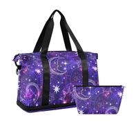 Mnsruu Large Weekender Overnight Bag,Travel Duffle Bag with Shoe Compartment & Wet Pocket, Luna Space and Science Galaxy Gym Duffel Bag with Toiletry Bag