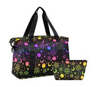 Mnsruu Large Weekender Overnight Bag,Travel Duffle Bag with Shoe Compartment & Wet Pocket, Moon Stars Planets Boho Cosmos Astrology Gym Duffel Bag with Toiletry Bag