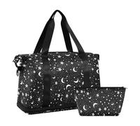 Mnsruu Large Weekender Overnight Bag,Travel Duffle Bag with Shoe Compartment & Wet Pocket, Night Sky with Stars and Moons Gym Duffel Bag with Toiletry Bag