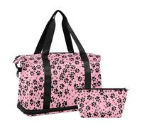 Mnsruu Large Weekender Overnight Bag,Travel Duffle Bag with Shoe Compartment & Wet Pocket, Pink Dog Footprints Gym Duffel Bag with Toiletry Bag