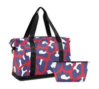 Mnsruu Large Weekender Overnight Bag,Travel Duffle Bag with Shoe Compartment & Wet Pocket, Red Blue Leopard Spot Gym Duffel Bag with Toiletry Bag