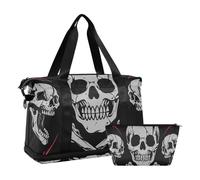 Mnsruu Large Weekender Overnight Bag,Travel Duffle Bag with Shoe Compartment & Wet Pocket, Skulls and Bone Cross Gym Duffel Bag with Toiletry Bag