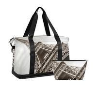 Mnsruu Large Weekender Overnight Bag,Travel Duffle Bag with Shoe Compartment & Wet Pocket, The Eiffel Tower Paris Gym Duffel Bag with Toiletry Bag