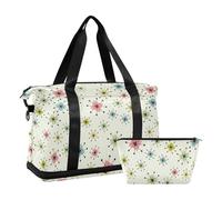 Mnsruu Large Weekender Overnight Bag,Travel Duffle Bag with Shoe Compartment & Wet Pocket, Vintage Atomic Stars Gym Duffel Bag with Toiletry Bag