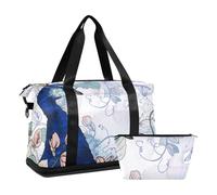 Mnsruu Large Weekender Overnight Bag,Travel Duffle Bag with Shoe Compartment & Wet Pocket, Vintage Peacock with Floral Gym Duffel Bag with Toiletry Bag
