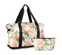 Mnsruu Large Weekender Overnight Bag,Travel Duffle Bag with Shoe Compartment & Wet Pocket, Watercolor Briar Flowers and Butterfl Gym Duffel Bag with Toiletry Bag