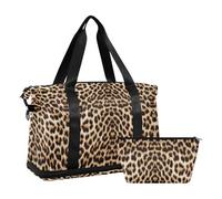 Mnsruu Large Weekender Travel Duffle with Shoe Compartment & Wet Pocket, Leopard Print Cheetah Pattern Duffel with Toiletry Bag