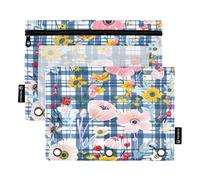 Mnsruu Lattic Pink Flower Pencil Pouch for 3 Ring Binder, 2 PCS Binder Pencil Pouch with Zipper, Clear Window Zipper Pencil Case Pencil Bags for Office Supplies