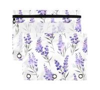 Mnsruu Lavender Botanical Romantic Floral Blossom Violet 3 Rings Binder Pouch Pencil Case, 2 Pack Pencil Pouches with Zipper, Clear Window Cosmetic Bag