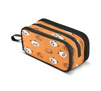 Mnsruu Lazy Panda on The Orange Basketball Pattern Pencil Case 3 Compartment Pen Bag Pouch Holder Box School Portable Stationery Storage Bag for Girls Boys