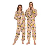 Mnsruu Lemon Flower Pink Adult Onesie Pajama Jumpsuit Zippered Sleepwear Homewear Party One Piece Suit