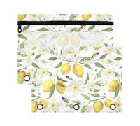 Mnsruu Lemon Jasmine Flowers Bees 3 Rings Binder Pouch Pencil Case, 2 Pack Pencil Pouches with Zipper, Clear Window Cosmetic Bag
