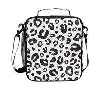 Mnsruu Leopard Print Cheetah Black White Lunch Bag for Kids, Insulated Lunch Box Large Freezable Lunch Boxes Cooler Meal Prep Lunch Tote with Shoulder Strap for Boys Girls