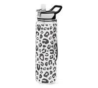 Mnsruu Leopard Print Cheetah Black White Water Bottle 1L with Straw, Leakproof BPA Free Tritan Drink Bottle, Sport Water Bottle for Men Women Kids
