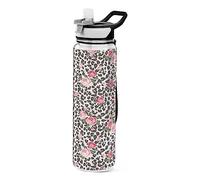 Mnsruu Leopard Rose Pattern Water Bottle 1L with Straw, Leakproof BPA Free Tritan Drink Bottle, Sport Water Bottle for Men Women Kids