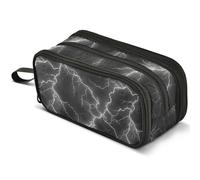 Mnsruu Lightning Black Pencil Case Large Capacity Pen Pouch Pencil Bag with 3 Compartments Pen Holder Organizer Stationery Bag