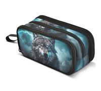 Mnsruu Lightning Wolf Pencil Case Large Capacity Pen Pouch Pencil Bag with 3 Compartments Pen Holder Organizer Stationery Bag