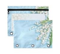 Mnsruu Lilies of The Valley on Wooden 3 Rings Binder Pouch Pencil Case, 2 Pack Pencil Pouches with Zipper, Clear Window Cosmetic Bag