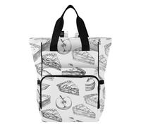 Mnsruu Line Art Bread Pie Apple Pattern Baby Diaper Bag Backpack Large Bag Waterproof Travel Diaper Bags for Moms and Dads