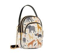 Mnsruu Lion Elephant Gazelle Rhinoceros Cheetah Antelope Hippopotamus Crossbody Bag for Women, Detachable Chain Bag Phone Purse Shoulder Handbag Wallet