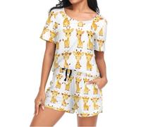 Mnsruu Little Giraffe Womens Pyjamas Sets Short Sleeves, Ladies Pajamas Pjs Set Loungewear with Pocket Size L