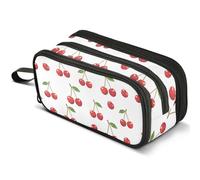 Mnsruu Little Red Cherries Pencil Case Large Capacity Pen Pouch Pencil Bag with 3 Compartments Pen Holder Organizer Stationery Bag