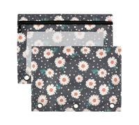Mnsruu Little White Daisy 3 Rings Binder Pouch Pencil Case, 2 Pack Pencil Pouches with Zipper, Clear Window Cosmetic Bag